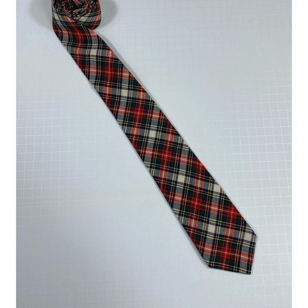 Saddle Club Vintage Wool Necktie Plaid Skinny Tie Made in England